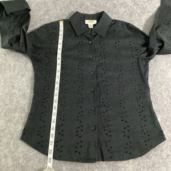 Talbot's Woman Black Eyelet Blouse Button Front Long Sleeves Size 6 Cotton - Picture 10 of 13